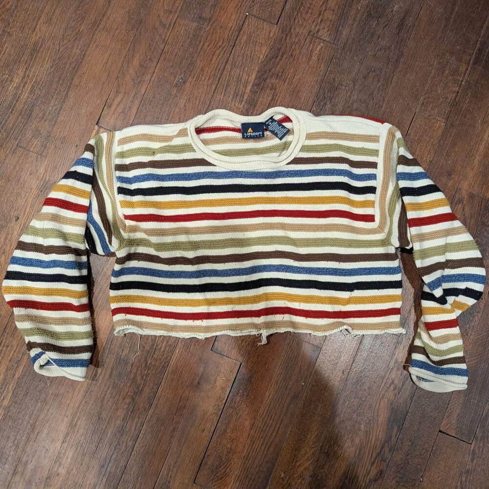 Vintage Y2K Lizsport multicolor striped knit sweater cropped women's M